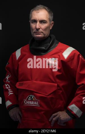 Jérémie Beyou (fra), Charal, studio de tournage pour Musto vêtements de voiles avant le Vendée Globe 2020 le 29 octobre 2020 à les Sables d'Olonne, France - photo Vincent Curutchet / DPPI Banque D'Images