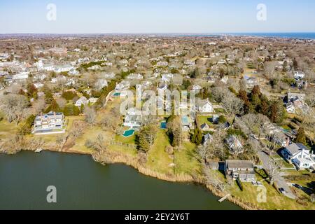 Vue aérienne de Linden Lane et des environs, southampton, NY Banque D'Images