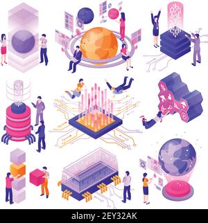 Technologies modernes de demain ensemble isométrique avec divers appareils et personnes en les utilisant isolés sur fond blanc illustration de vecteur 3d Illustration de Vecteur