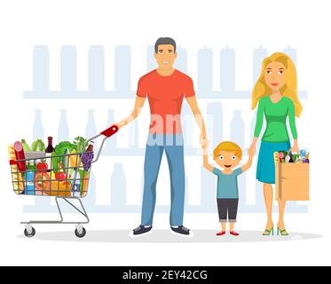 jeu de personnages de shopping en famille, Illustration de Vecteur