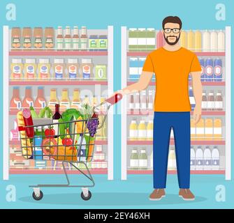 Un jeune homme qui magasinent pour acheter des produits d'épicerie Illustration de Vecteur