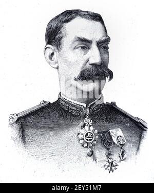 Portrait du soldat français Joseph Simon Gallieni (1849-1916) Ministre de Guerre (1915-1916) et Maréchal de France 1896 montage Illustration ou Gravure ancienne Banque D'Images