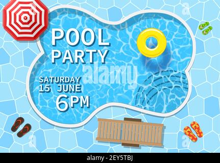 Invitation à une fête au bord de la piscine avec vue sur la piscine Illustration de Vecteur