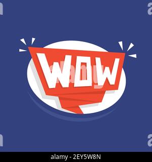 pop art wow dans la bulle de discours rouge. concept de boîte de dialogue comme super ou impressionnant et point d'exclamation de satisfaction. dessin animé plat style tendance moderne simple Illustration de Vecteur