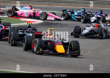 08 Daruvala Jehan (ind), Carlin, Dallara F2 2018, action lors de la 11e manche du Championnat de Formule 2 2020 de la FIA du 27 au 29 novembre 2020 sur le circuit international de Bahreïn, à Sakhir, Bahreïn - photo Florent Gooden / DPPI Banque D'Images