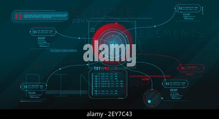 Composition de l'interface HUD de l'ordinateur avec l'architecture de code. Illustration de Vecteur