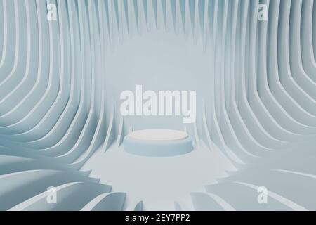 Arrière-plan géométrique abstrait. illustration 3d des courbes bleues avec podium au centre Banque D'Images