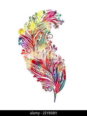 La plume de l'oiseau est décorative à partir de motifs. Illustration vectorielle Illustration de Vecteur