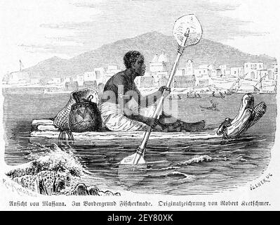 Vue de Massawa sur la mer Rouge avec la pêche de jeunes hommes, Dr. Richard Antree, Abyssina, Ethiopie, Afrique de l'est, Abessinien, Land und Volk, Leipzig 1869 Banque D'Images