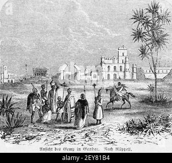 Château de Fasilides, la forteresse de Fasil Ghebbi à Gonder, Dr. Richard Angree, Abyssina, Ethiopie, Afrique de l'est, Abessinien, Land und Volk, Leipzig 1869 Banque D'Images