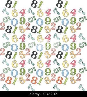 Joli motif numéros en pointillés sans couture. Illustration vectorielle. Élément de conception. Alphabet pour enfants. Illustration de Vecteur