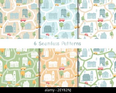 La ville abrite un motif sans couture, carte scandinave collection de paysage urbain Illustration de Vecteur