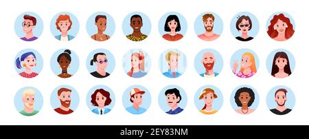 Profil des avatars ronds, heureux gens de différentes race et de l'âge ensemble, portraits en cercles Illustration de Vecteur