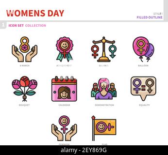 ensemble d'icônes de jour pour femme, style contour plein, vecteur et illustration Illustration de Vecteur