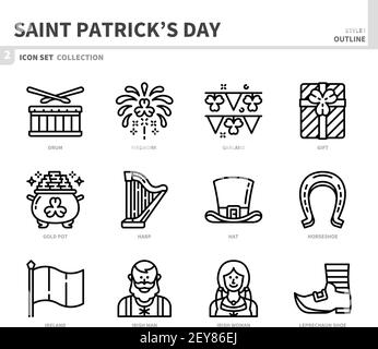 ensemble d'icônes de saint patrick, style de contour, vecteur et illustration Illustration de Vecteur