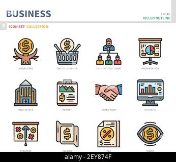jeu d'icônes d'entreprise et de finance, style de contour plein, vecteur et illustration Illustration de Vecteur