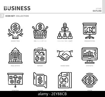 jeu d'icônes d'entreprise et de finance, style de contour, vecteur et illustration Illustration de Vecteur