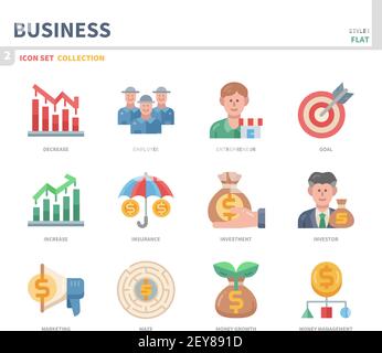 jeu d'icônes d'affaires et de finances, style plat de couleur, vecteur et illustration Illustration de Vecteur