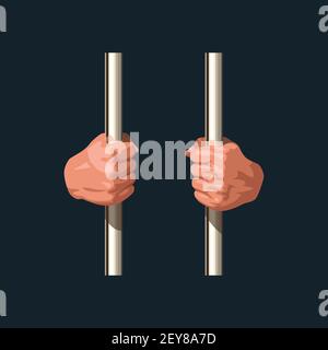 mains de prisonnier tenant des barres métalliques dans l'obscurité Illustration de Vecteur