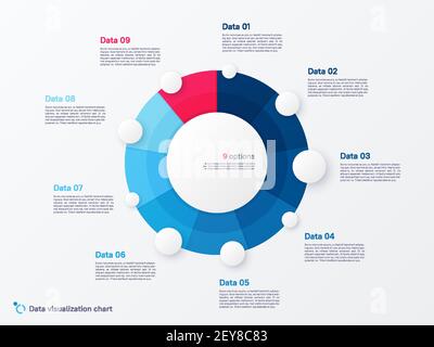 Modèle de graphique vectoriel circulaire divisé en neuf parties Illustration de Vecteur