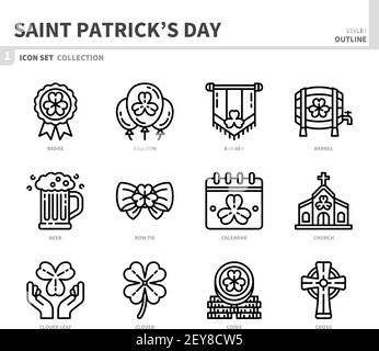 ensemble d'icônes de saint patrick, style de contour, vecteur et illustration Illustration de Vecteur