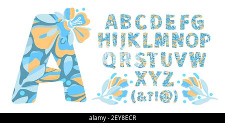 Alphabet floral vectoriel de A à Z. lettres avec fleurs. Majuscules. Illustration de Vecteur