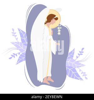 Archange Gabriel avec un nénuphar blanc - messager céleste sur un fond. Vecteur. Religion - catholicisme et orthodoxie. Ange de l'Apocalypse, Fête de Illustration de Vecteur