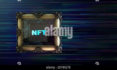 NFT non fongible Tokencrypto art sur fond abstrait coloré. Payez pour des objets de collection uniques dans les jeux ou art. 3d rend les objets de collection NFT crypto-art Banque D'Images