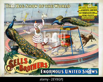 Vend les énormes spectacles unis de Brothers. Affiche Circus classique, style ancien et vintage. Banque D'Images