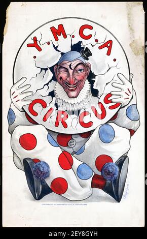 YMCA Circus.Clown.Poster Classic Circus, style ancien et vintage.1909. Banque D'Images