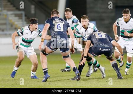 Eccles, Royaume-Uni. 07e février 2020. MANCHESTER, ROYAUME-UNI. 5 MARS Callum Chick of Newcastle Falcons mène le match de première division de Gallagher entre sale Sharks et Newcastle Falcons au stade AJ Bell, Eccles, le vendredi 5 mars 2021. (Credit: Chris Lishman | MI News ) Credit: MI News & Sport /Alay Live News Banque D'Images