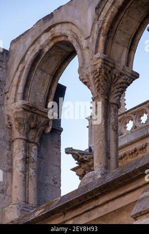 Détail d'une arche en pierre et gargouille dans un gothique cathédrale Banque D'Images