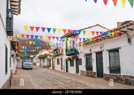 Rue typique du village de Villa de Leyva, Boyacá, Colombie Banque D'Images