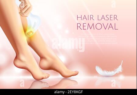 Affiche réaliste sur la procédure d'épilation avec les jambes féminines et l'épilateur laser pour l'épilation dans l'illustration vectorielle de travail Illustration de Vecteur