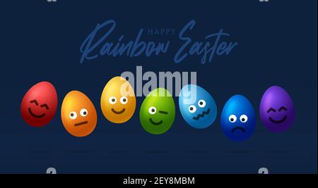 Ensemble d'œufs de pâques arc-en-ciel avec emojis. Carte vectorielle 3D réaliste de personnages en forme d'œuf Illustration de Vecteur