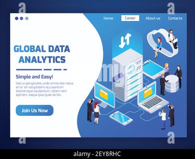 Page d'accueil des professionnels de l'analyse globale des données conception isométrique lumineuse du site Web illustration vectorielle des technologies d'accès sans fil dans le cloud Illustration de Vecteur