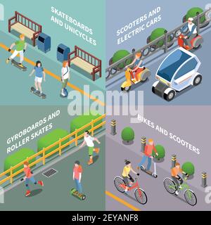 Icônes de concept de transport écologique avec vélo et scooter isométriques illustration vectorielle isolée Illustration de Vecteur