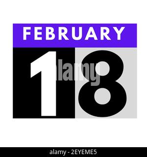 Février 18 . icône de calendrier quotidien plat .date, jour, mois .calendrier pour le mois de février Banque D'Images