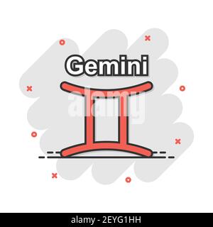 Cartoon Vector icône zodiac gemini dans le style comique. Signe astrologie illustration pictogramme. Horoscope Gémeaux effet splash d'entreprise concept. Illustration de Vecteur