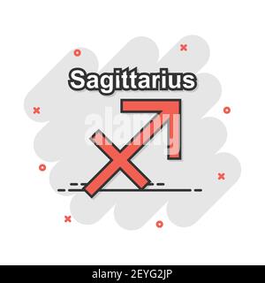 Vector cartoon zodiaque sagittaire icône dans le style comique. Signe astrologie illustration pictogramme. Sagittaire effet splash d'entreprise concept. Illustration de Vecteur
