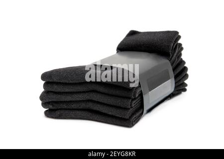 Lot de cinq chaussettes noires isolées sur blanc. Banque D'Images