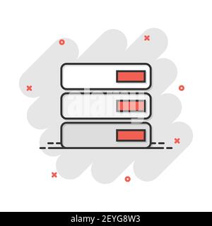 Vector cartoon database, l'icône du serveur dans le style comique. Signe de stockage illustration pictogramme. Effet splash Server business concept. Illustration de Vecteur