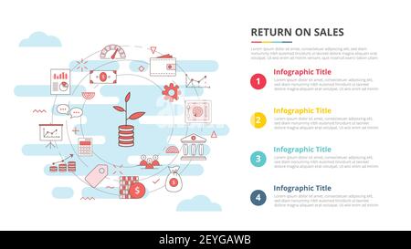 retour sur les ventes concept ros pour la bannière de modèle d'infographie avec illustration vectorielle des informations de la liste de quatre points Banque D'Images