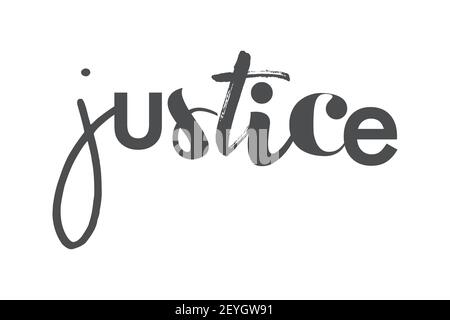 Design graphique moderne, ludique et audacieux d'un « Justice » de couleur grise. Typographie créative, expérimentale, cool et tendance. Banque D'Images