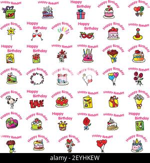 Ensemble D Autocollants D Anniversaire De Dessin Anime Vectoriel Emoji Image Vectorielle Stock Alamy