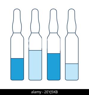 Icône de la vaccination COVID-19, quatre flacons de vaccin pour une affiche médicale dans les tons de bleu. Illustration vectorielle dans le style d'une icône plate isolée Illustration de Vecteur