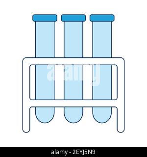 Icône de COVID-19, trois flacons de vaccin, de sang et de biomatérialof pour une affiche médicale dans les tons de bleu. Illustration vectorielle dans le style d'un I plat Illustration de Vecteur