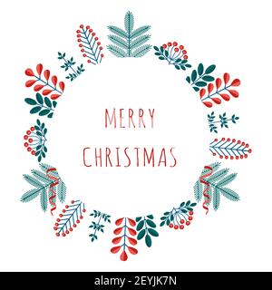 Joyeux Noël carte de vœux Happy Holiday avec cadre plantes d'hiver dans le style moderne et plat. Illustrations vectorielles avec symboles botaniques de ho Illustration de Vecteur