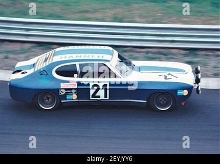 Ford Capri RS lors d'une course de voitures de tourisme au Nuerburgring Nordschleife dans les années 1970, Eifel Allemagne Banque D'Images