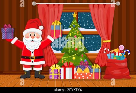 Boîte cadeau contenant le Père Noël Illustration de Vecteur